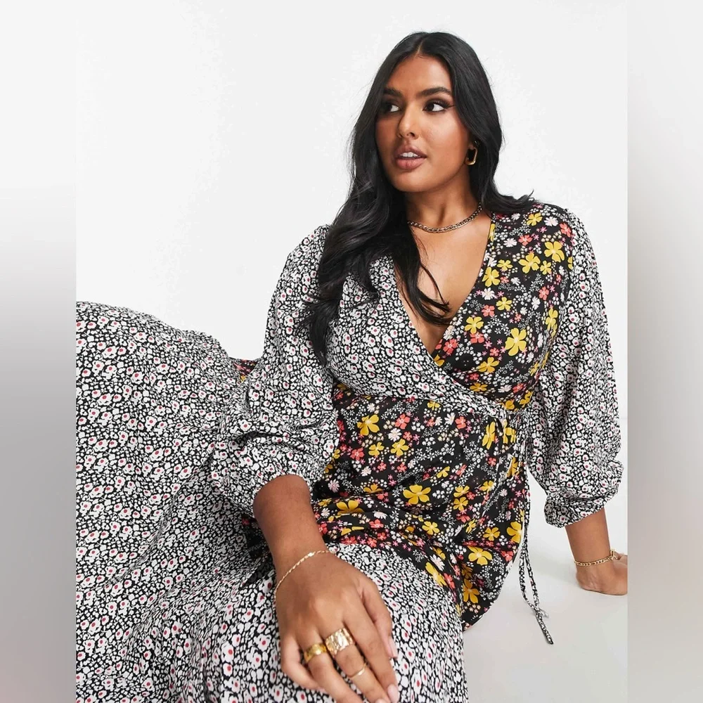 LIMITED COLLECTION X ASOS | Contrast Floral Wrap Midi Dress - Picture 3 of 11